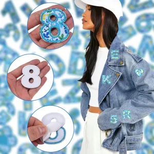Self-adhesive floral letter and number embroidery patches for DIY clothing backpacks decor.