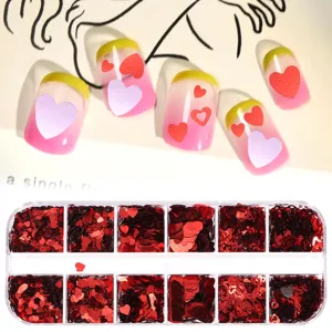 Valentine's Day red heart nail art sequins mixed styles DIY boxed nail glitter charms