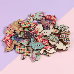 Cute Cartoon Rabbit Wooden Buttons Mixed Print Two Holes Sewing Buttons For DIY Craft Garment Clothing Decoration