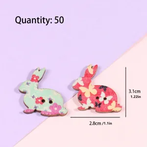 Cute cartoon rabbit wooden buttons 50pcs printed DIY craft sewing accessories 2.8x3.1cm
