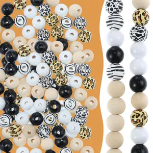 45pcs wooden beads mix animal print leopard zebra black white natural wood beads diy jewelry