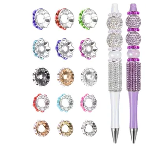 DIY large hole pearl wheel spacer beads set with rhinestone beaded pens for handmade jewelry making.