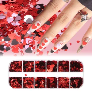 Valentine red heart nail art sequins 12-grid boxed mixed DIY manicure decoration accessories