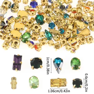 Gold claw rhinestones set, colorful glass crystals for DIY sewing clothes and garments.