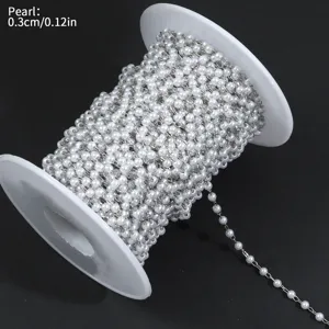 Cadena de perlas para joyeria, guirnalda de cuentas ABS en carrete para manualidades