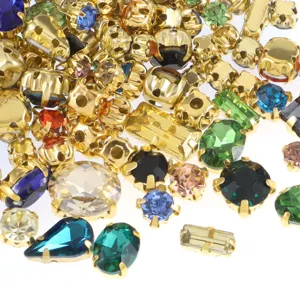 Mixed glass claw rhinestones with gold settings, perfect for DIY wedding dress apparel sewing.