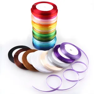 6mm colorful satin ribbon rolls for gift wrapping and DIY crafts decoration, multi-color set.