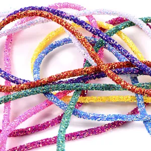 Detailed close-up shot of colorful glitter mesh tubes, perfect for DIY craft and shoe accessories.