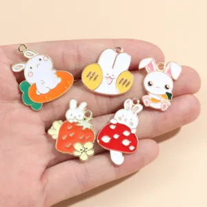5pcs DIY Dibujos Animados Conejo Aleación Esmalte Colgantes para Collar Llaveros Fabricación de Joyas