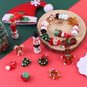 Noël DIY perles en verre charms ensemble, père Noël bonhomme de neige pour bracelet collier