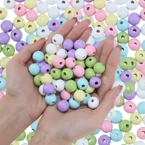 Perles en bois pastel colorées perles rondes en vrac pour enfants bricolage bijoux set