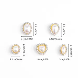 ABS pearl rhinestone buttons set, assorted shapes with clear size measurements for DIY crafts.