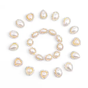 Pearl rhinestone buttons details showing various shapes like heart, teardrop, and oval for DIY crafts.