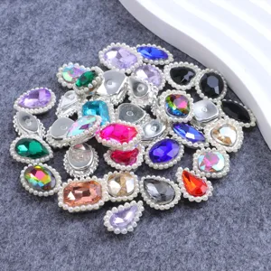 Assorted rhinestone pearl buttons colorful crystal gem charms for clothing DIY wedding