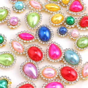 Colorful rhinestone resin teardrop pearl buttons for DIY garment accessories detail shot