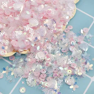 Rosa schimmernde Nagel Pailletten, Muschel und Stern Glitzer Flocken für DIY Handwerk.