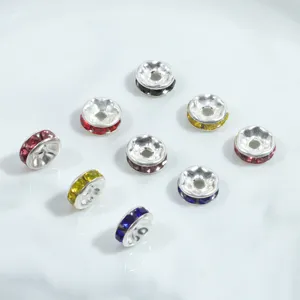 Colorful rhinestone metal spacer beads for DIY bracelets and jewelry making details.