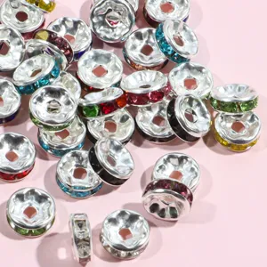 Colorful Rhinestone Spacer Beads Metal Round Crystal Charm Rings For DIY Jewelry Making Bracelet Necklace Crafting