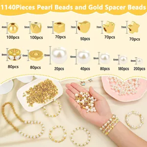1140 Stk. Perlen und goldene Abstandsperlen Set für DIY Schmuckherstellung Armbänder.