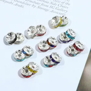Colorful rhinestone spacer beads for DIY bracelets and necklaces, sparkly crystal ring charms.
