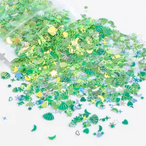 Grüne Nagelkunst Glitzer Pailletten Mix Muschel Stern Mond Formen 15g DIY Maniküre Zubehör