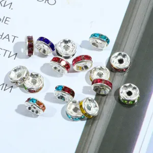 Colorful rhinestone spacer beads round crystal metal rings for DIY bracelet jewelry making accessories