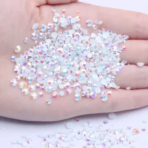 Detailed view of mixed color jelly resin rhinestones for nail art and DIY hair accessories.