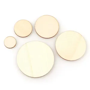 Rondelles de bois rondes non finies de diverses tailles, cercles en bois naturel pour bricolage.