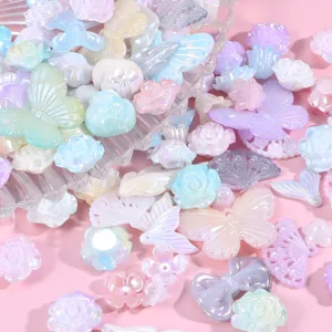 Mixed resin butterfly and flower cabochons for DIY phone case hair clip craft accessories