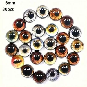 Glass doll eyes 6mm 30pcs multicolored animal cat eyes cabochons for DIY crafts and toys.