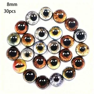 8mm glass animal eyes 30pcs for DIY handmade dolls, realistic dragon cat eye cabochons.
