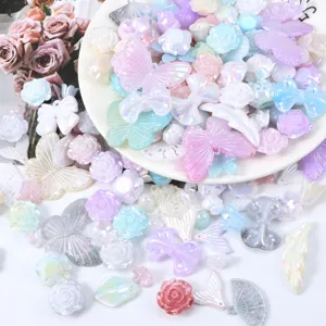 Mixed iridescent resin DIY butterfly bow rose cabochons for phone case hair clip crafting