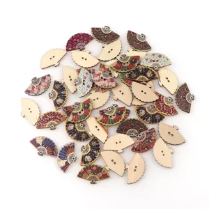 Fan-shaped painted wooden buttons for clothing, DIY crafts and kids garments decoration.