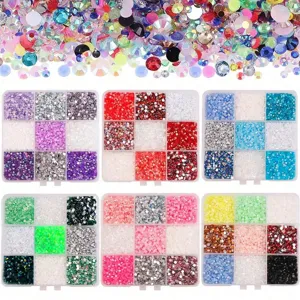 12-grid resin rhinestones boxed DIY craft nail art stage makeup decorative accessories.