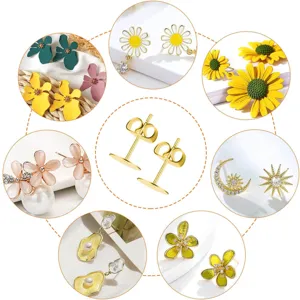 Stainless steel flat head earring pins and diverse floral daisy sun moon DIY jewelry accessories.