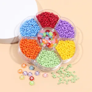 Kit De Perles De Rocaille En Verre Et Perles De Lettres En Acrylique DIY Boîte Fleur De Prunier Matériaux Colorés Pour La Confection De Bijoux