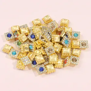 Botones cuadrados de diamantes de imitación DIY, accesorios de metal dorado para ropa.