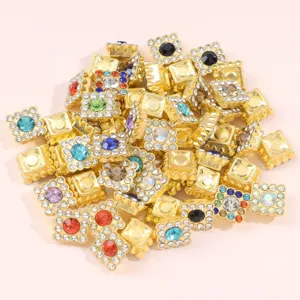 Colgantes de diamantes de imitación cuadrados aleación oro DIY lazo flor centro botones