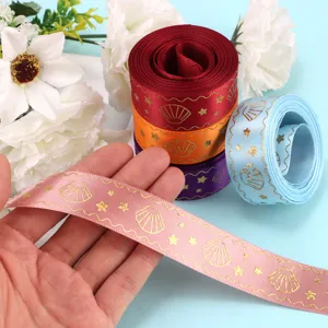 Nastri in poliestere colorati con conchiglie dorate e stelle per confezioni regalo fai da te