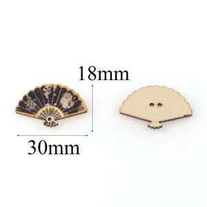 Fan-shaped painted wooden buttons 30mm width 18mm height DIY clothing accessories 50pcs