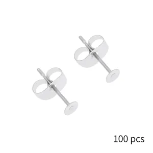 Stainless steel flat head stud earring DIY jewelry findings component 100pcs set