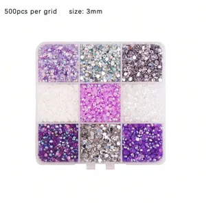 9 grid resin rhinestone box 3mm small glitter gems for nail art crafts DIY decor