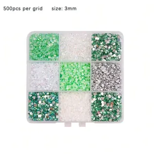 12-grid resin jelly rhinestones storage box, 3mm colorful sparkly DIY nail art gems.