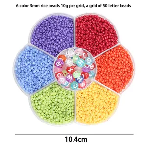 Set de 6 couleurs de perles de rocaille 3mm avec boîte pour fabrication de bijoux