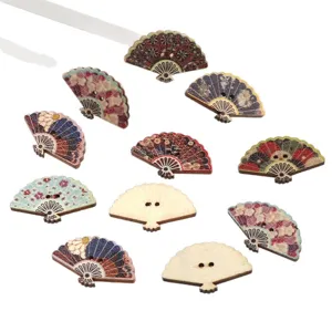 Fan-shaped painted wooden buttons for DIY crafts, sewing, children clothing, and accessories.