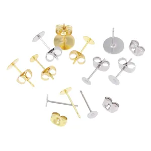 Stainless steel flat pad stud earrings and backs set for DIY jewelry making and crafting.