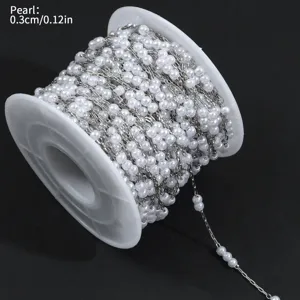 Cadena de cuentas de perlas ABS blancas en bobina de 0,3cm para manualidades de joyería DIY.
