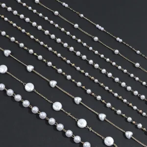 Cadena de Perlas Artificiales y Cobre Accesorios para Fabricación de Joyas DIY Cadena de Cuentas Chapada en Oro y Plata Para Collar Pulsera