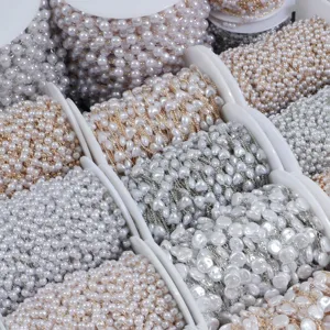 Cadenas de perlas surtidas y eslabones metálicos para joyería DIY, collares y pulseras.