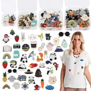 Cute cartoon enamel pin set, trendy alloy brooch badges for women, kids and daily accessories.